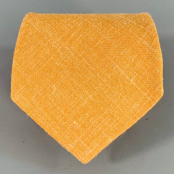 DRAKES LONDON Vintage Yellow Mustard Woven Camel Hair Linen Silk Tie